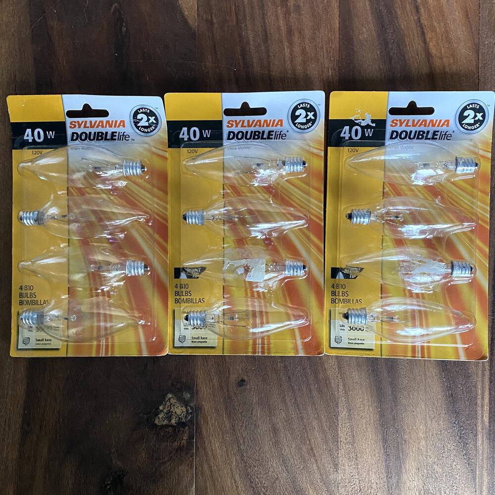 Sylvania Double Life 40 watt B10 Clear Light Bulbs 3 - 4 Packs - 12 Bulbs Total
